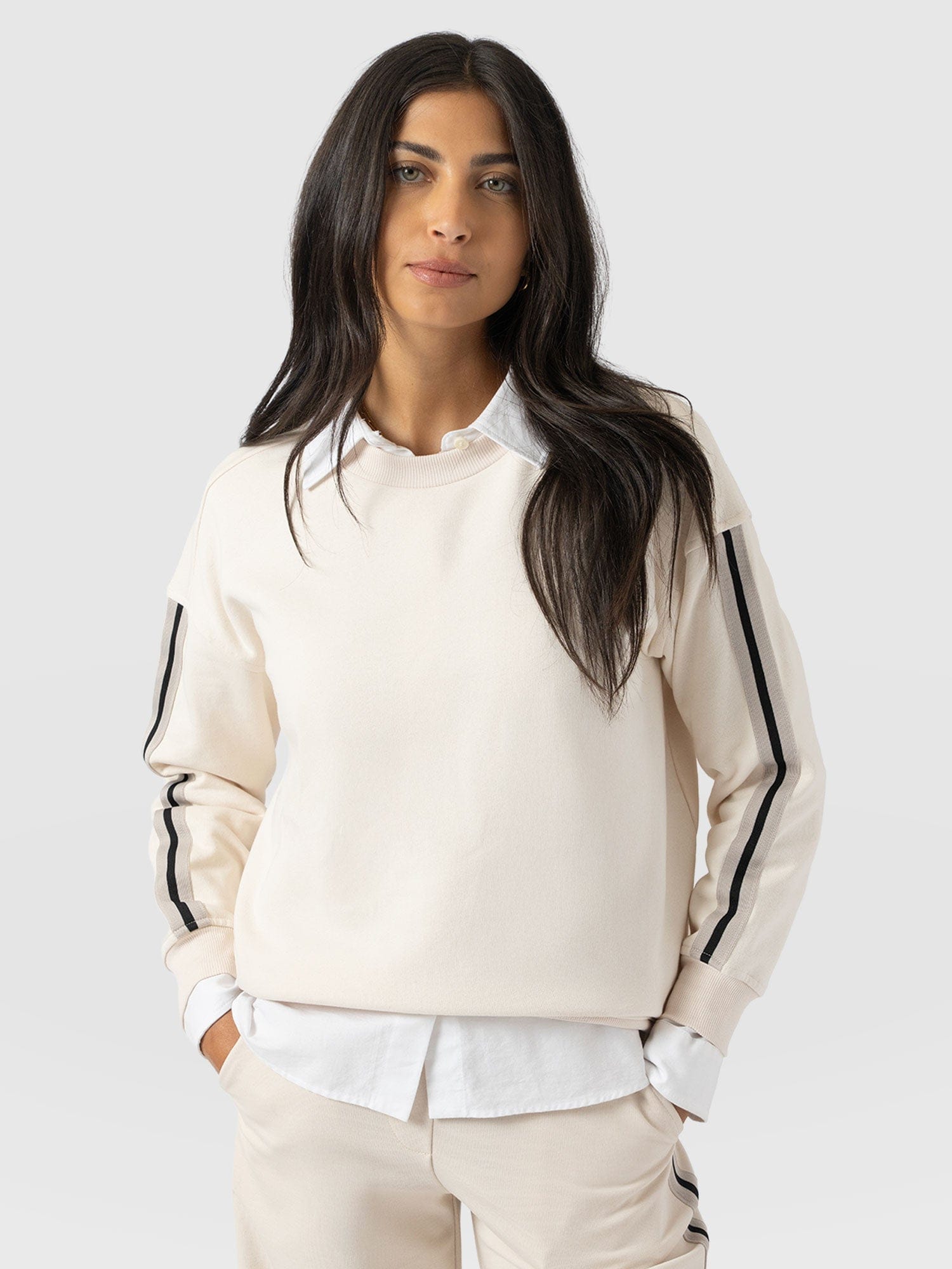 Victory Sweatshirt - Cream - Black Stripe - Women's Sweaters | Saint and Sofia® USA