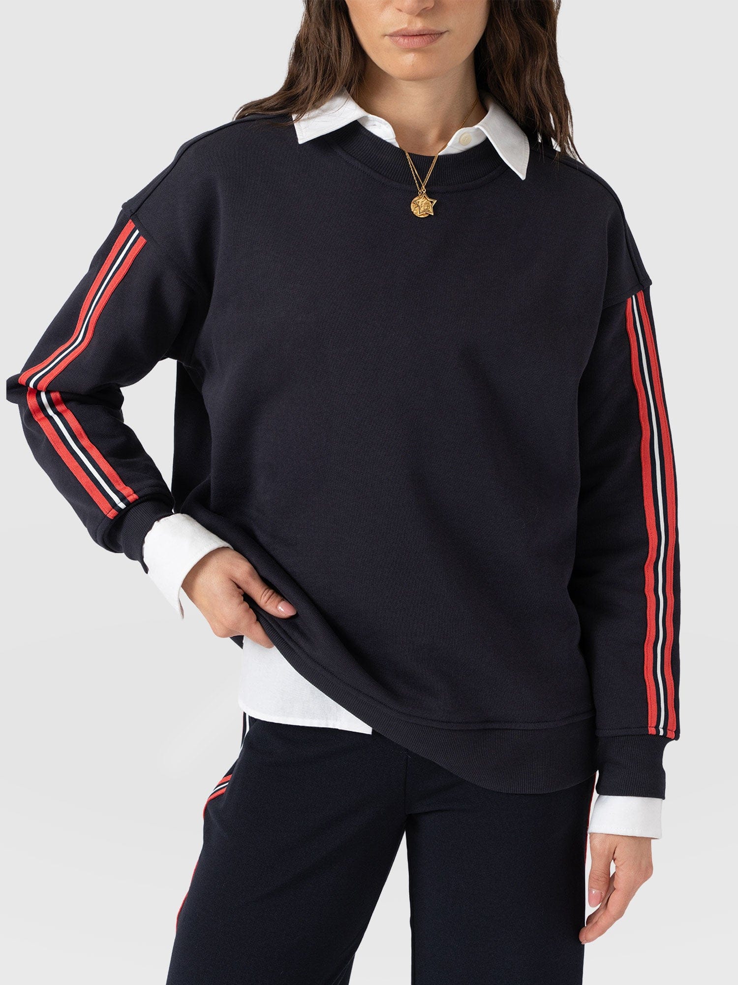 Victory Sweatshirt - Navy - Red Stripe - Women's Sweaters | Saint + Sofia® USA
