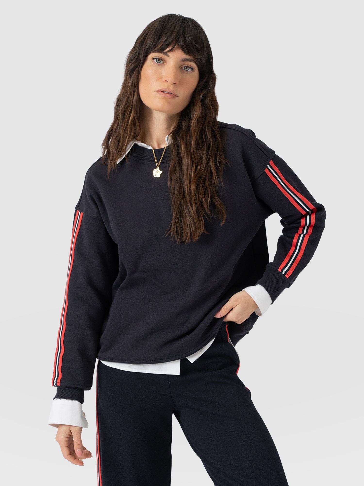 Victory Sweatshirt - Navy - Red Stripe - Women's Sweaters | Saint + Sofia® USA