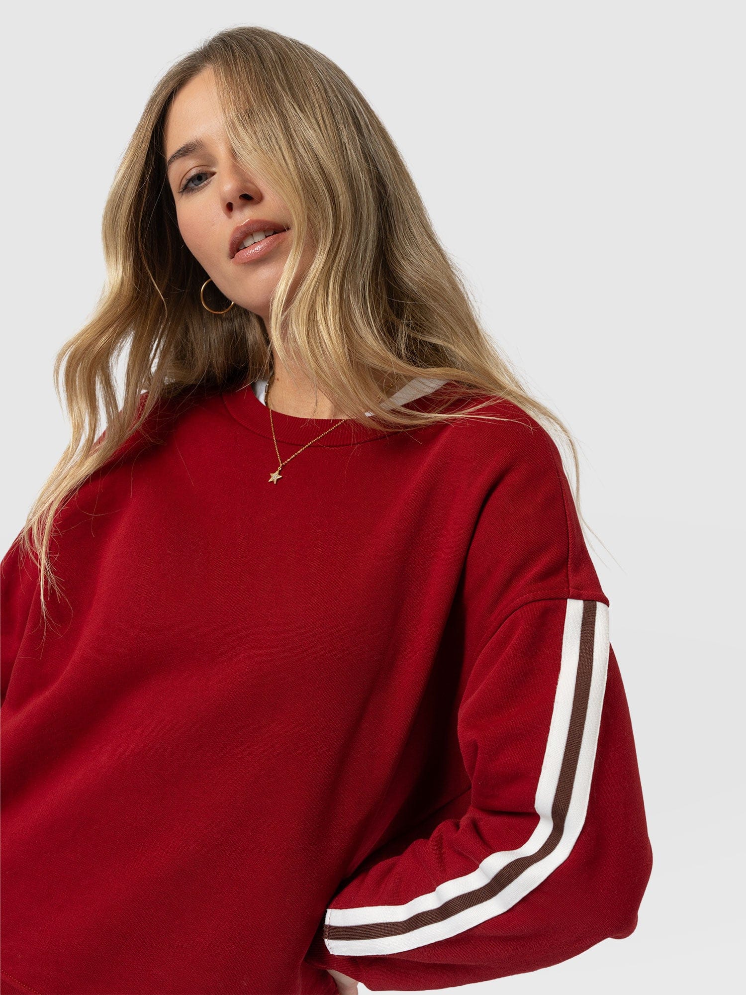 Victory Sweatshirt - Red - Brown Stripe - Women's Sweaters | Saint + Sofia® USA