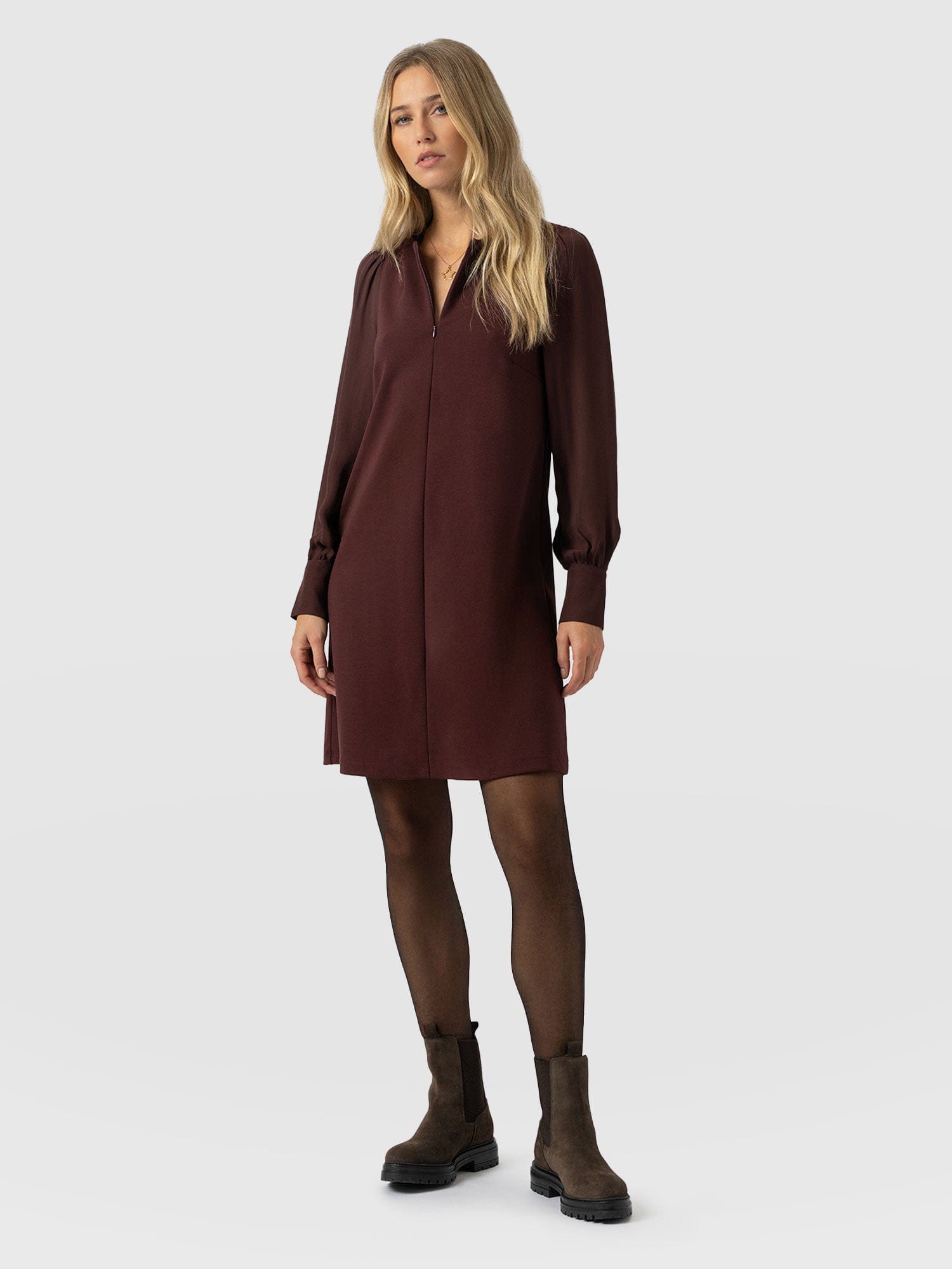 Esme Zip Up Dress Maroon - Women's Dresses