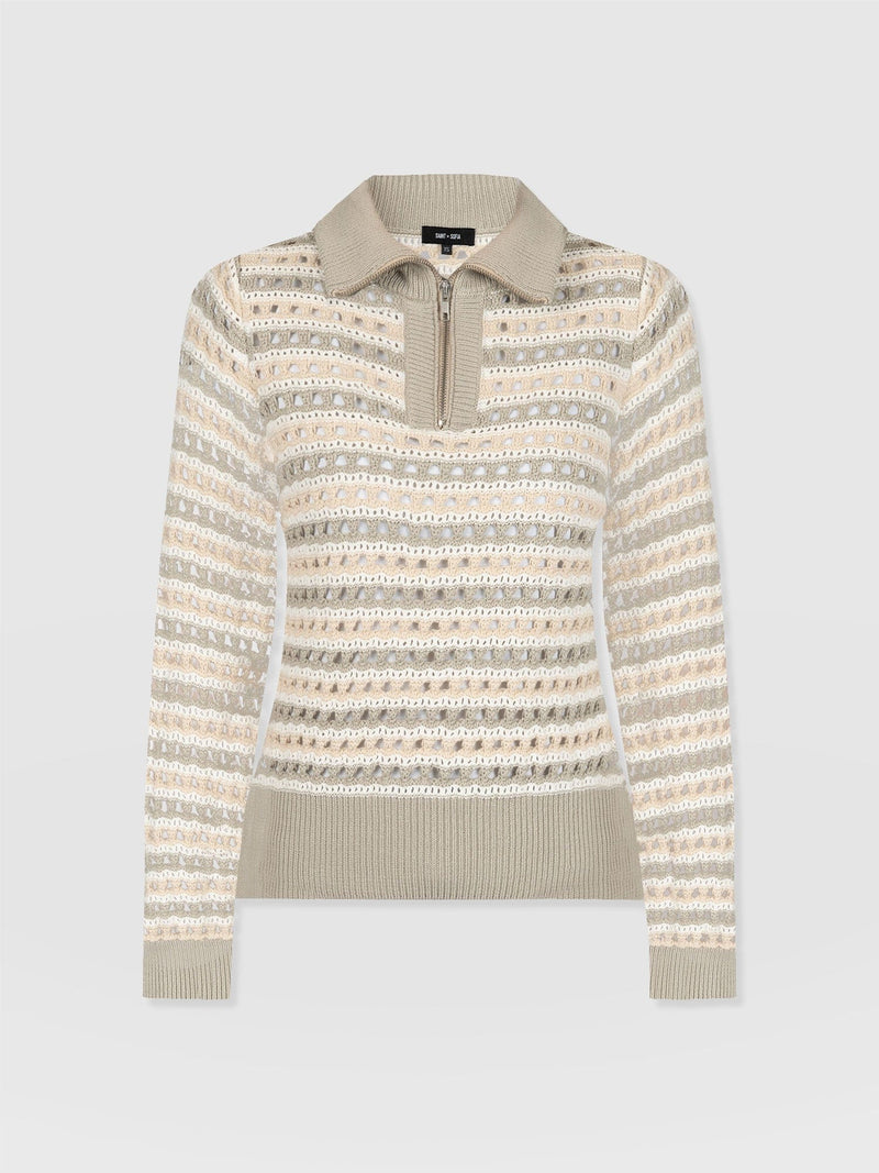 Ester Quarter Zip Knit - Beige - Women's Knitwear | Saint and Sofia® USA