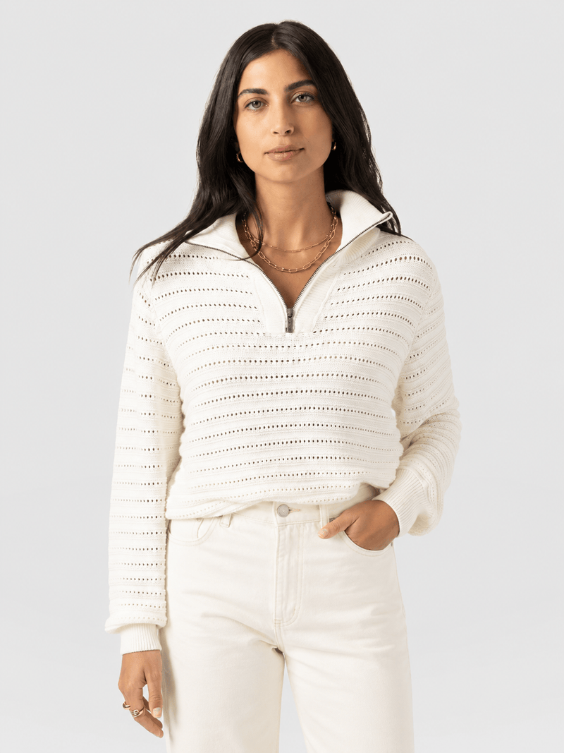Ester Quarter Zip Knit - Cream - Women's Sweaters | Saint and Sofia® USA