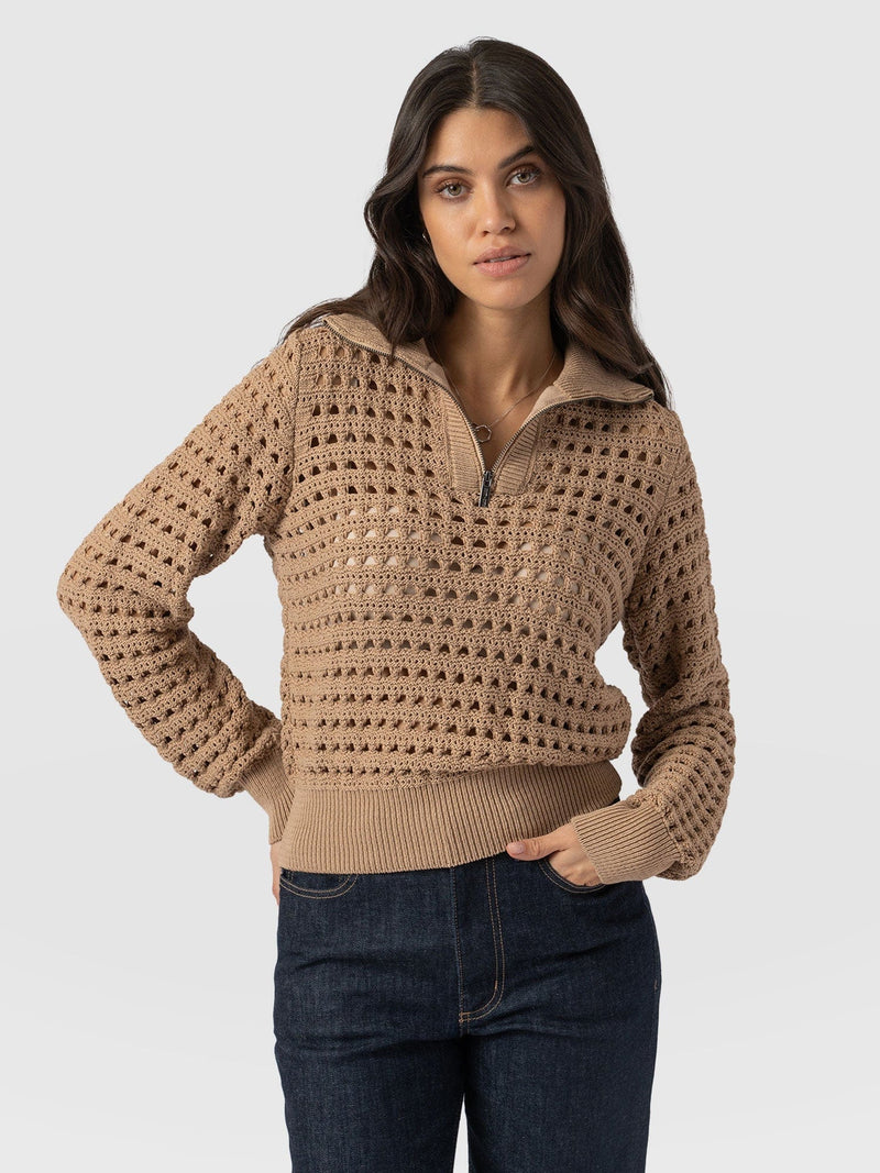 Ester Quarter Zip Knit - Camel - Women's Knitwear | Saint + Sofia® US