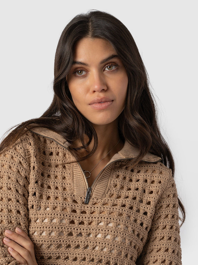 Ester Quarter Zip Knit - Camel - Women's Knitwear | Saint + Sofia® US