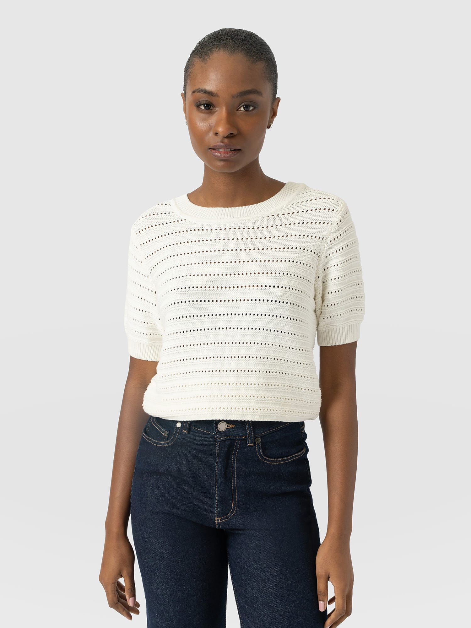 Ester Short Sleeve Knit - Cream - Women's Sweaters | Saint and Sofia® USA