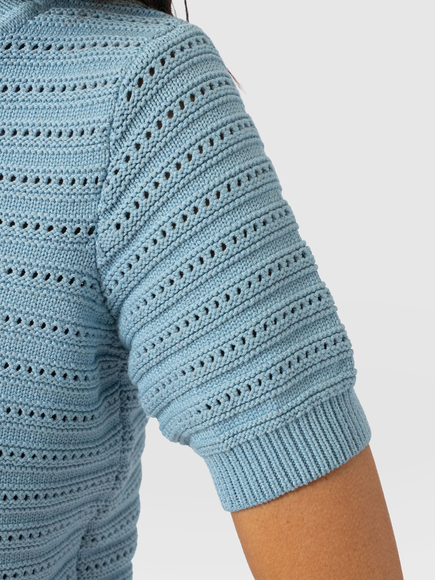 Ester Short Sleeve Knit - Powder Blue - Women's Sweaters | Saint + Sofia® USA