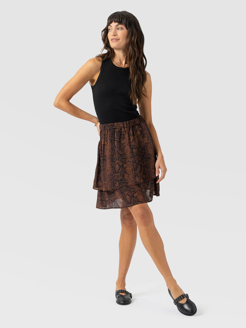 Etta Layered Mini Skirt Brown Snake - Women's Skirts | Saint + Sofia® US