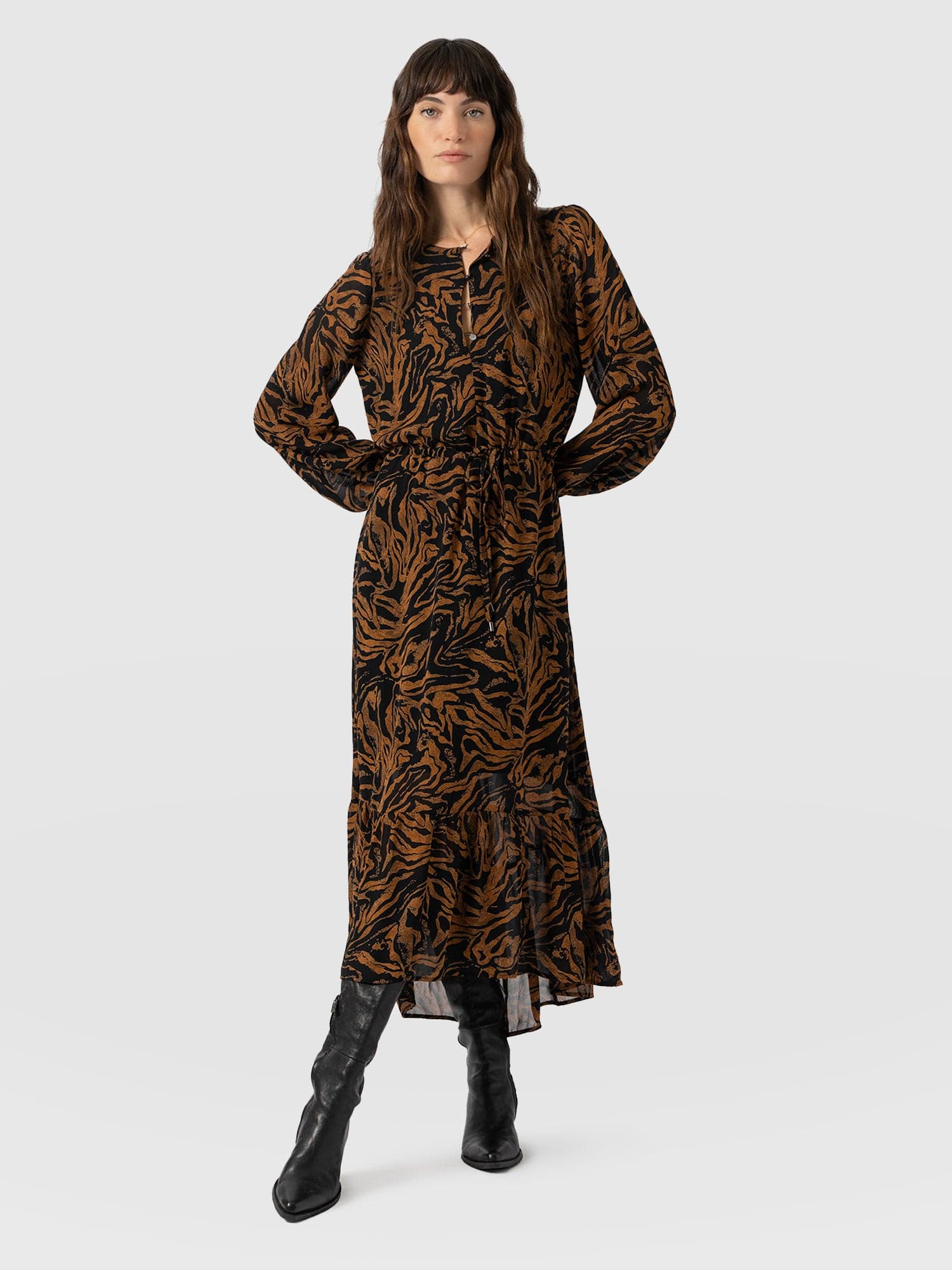 Evelyn High Low Dress - Brown Zebra - Women's Dresses | Saint and Sofia® USA