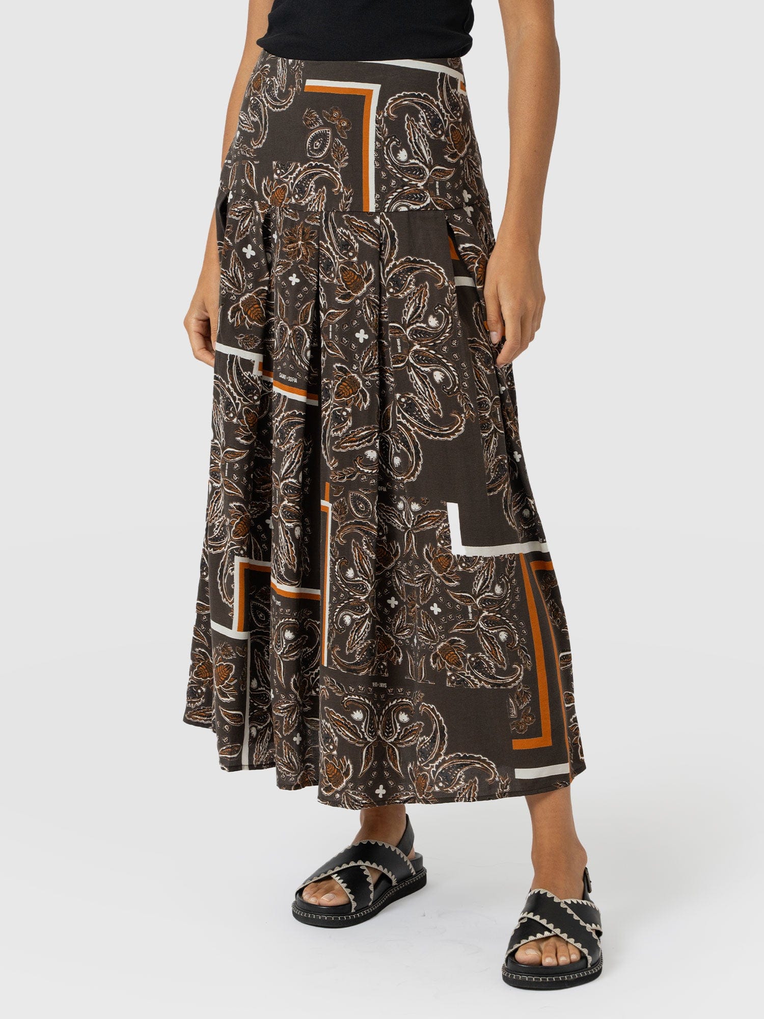 Everly Pleated Skirt - Brown Paisley - Women's Skirts | Saint + Sofia? USA