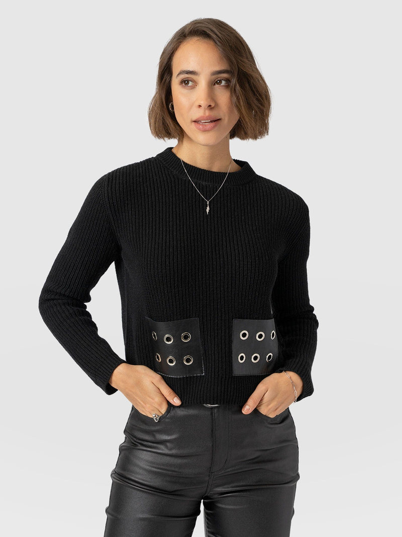 Eyelet Rib Knit Sweater Black - Women's Sweaters | Saint + Sofia® US