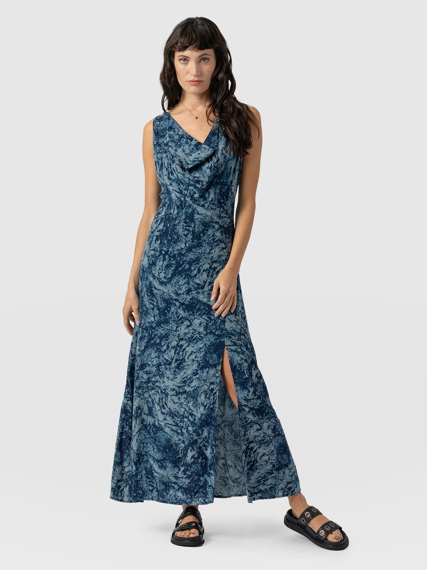 Saint + Sofia | Women's Faye Cowl Neck Dress | Dress | Blue | US 4 Saint + Sofia | Women's Faye Cowl Neck Dress | Dress | Blue | US 4