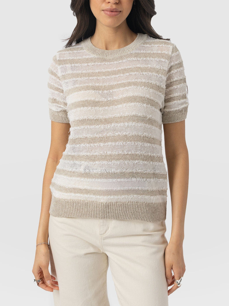 Fearne Knit Tee - Cream Stripe - Women's Knitwears | Saint + Sofia® USA