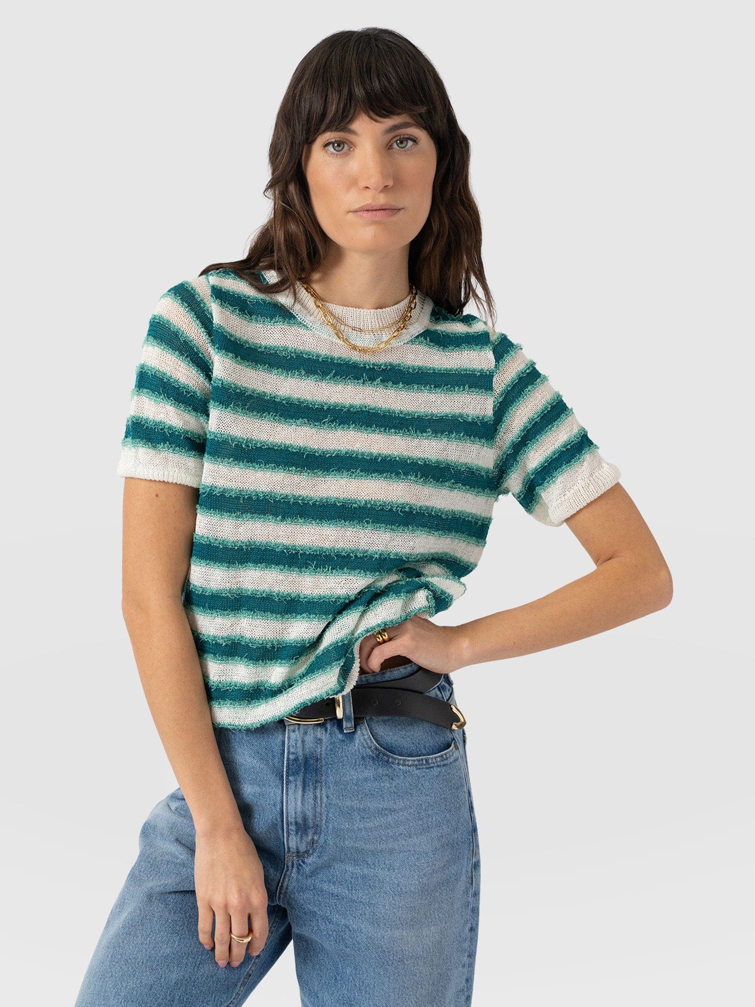 Fearne Knit Tee - Mint Stripe - Women's Sweaters | Saint + Sofia® USA