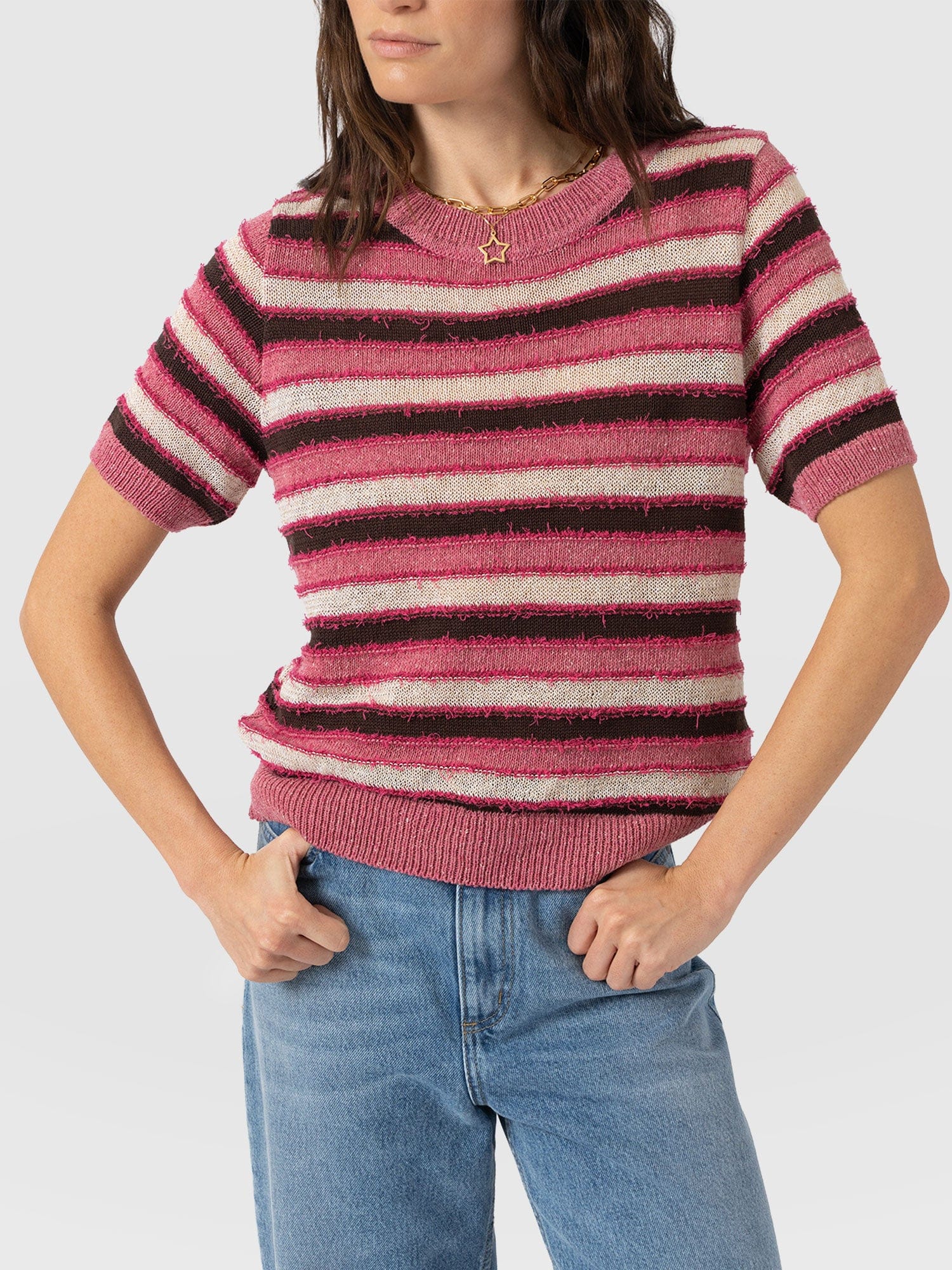 Fearne Knit Tee - Pink Stripe - Women's Sweaters | Saint + Sofia® USA