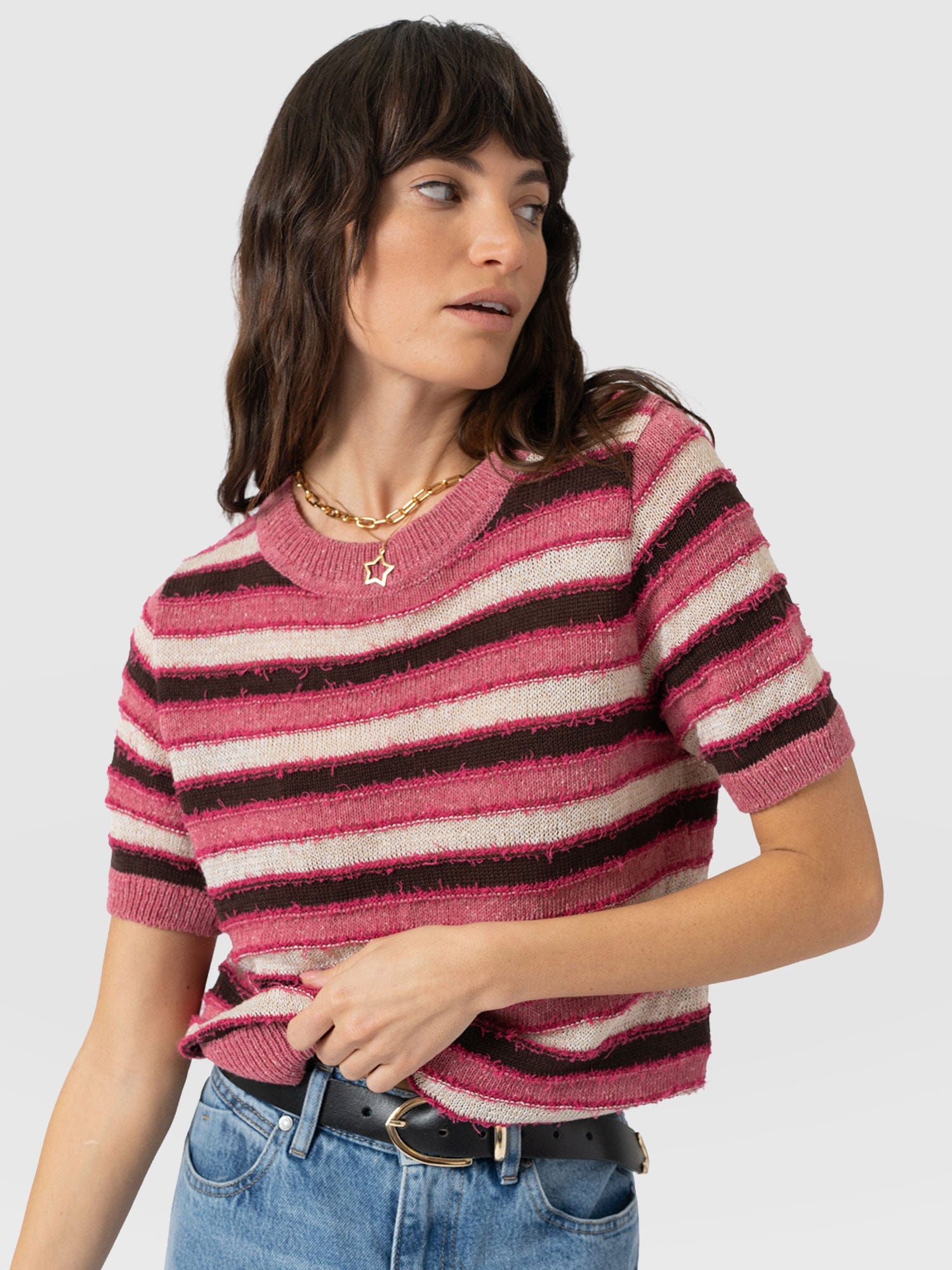 Fearne Knit Tee - Pink Stripe - Women's Sweaters | Saint + Sofia® USA