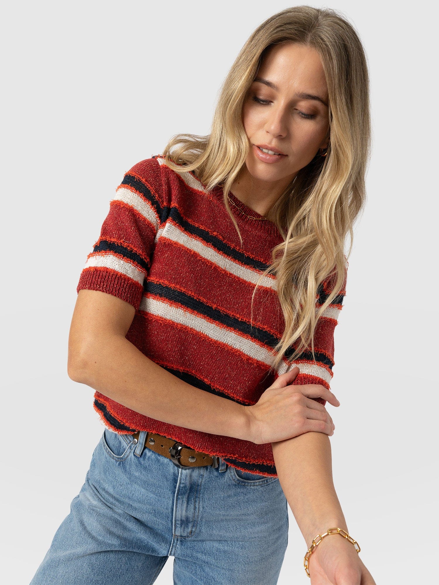 Fearne Knit Tee - Red Stripe - Women's Sweaters | Saint + Sofia® USA