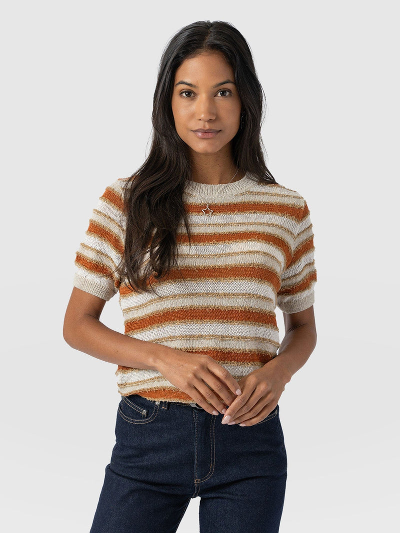 Fearne Knit Tee - Rust Stripe - Women's T-Shirts | Saint + Sofia® USA