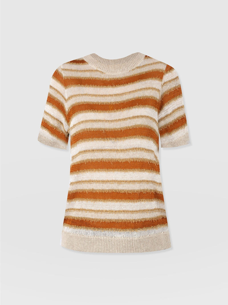 Fearne Knit Tee - Rust Stripe - Women's T-Shirts | Saint + Sofia® USA