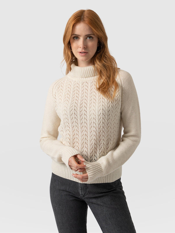 Glen Cable Knit sweater Cream - Women's Sweaters | Saint + Sofia® USA