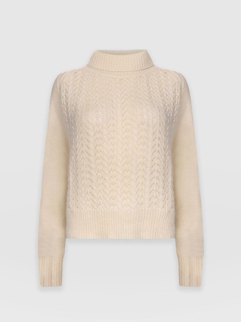 Glen Cable Knit sweater Cream - Women's Sweaters | Saint + Sofia® USA