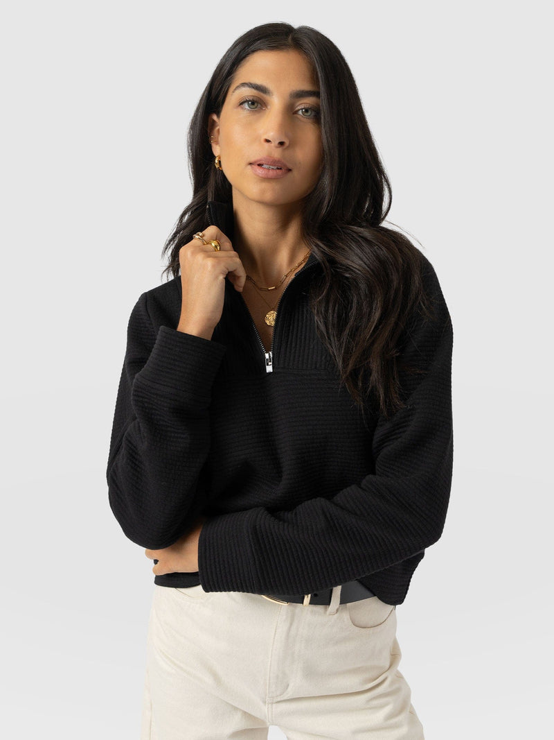 Halsey Quarter Zip - Black Ottoman - Women's Sweaters | Saint + Sofia® USA