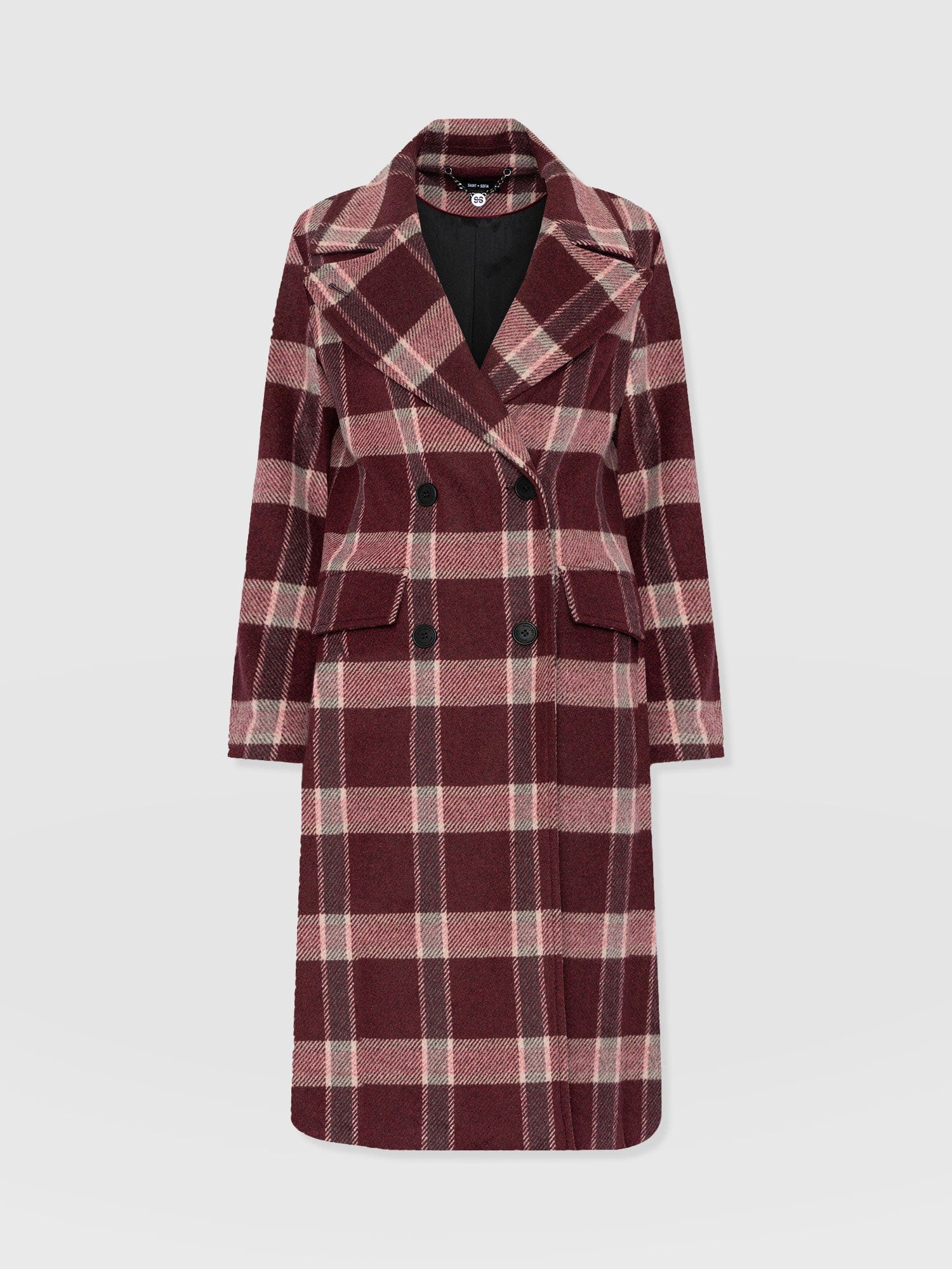 Hampton Coat - Burgundy/Pink Check - Women's Outerwears | Saint + Sofia® USA