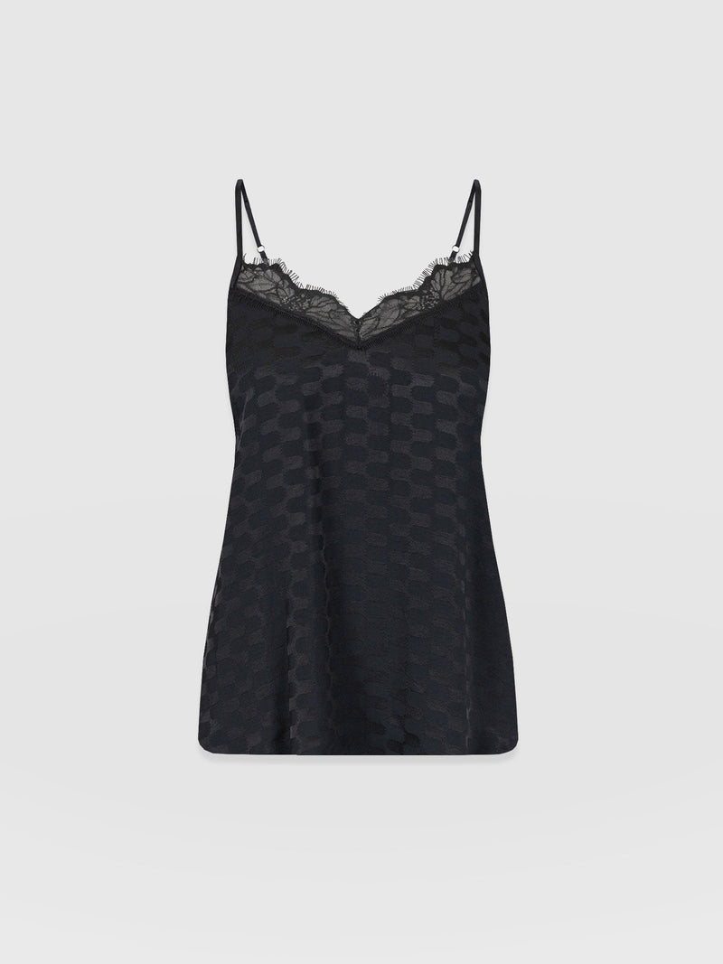 Harper Lace Cami - Black Jacquard - Women's T-shirts | Saint + Sofia® USA