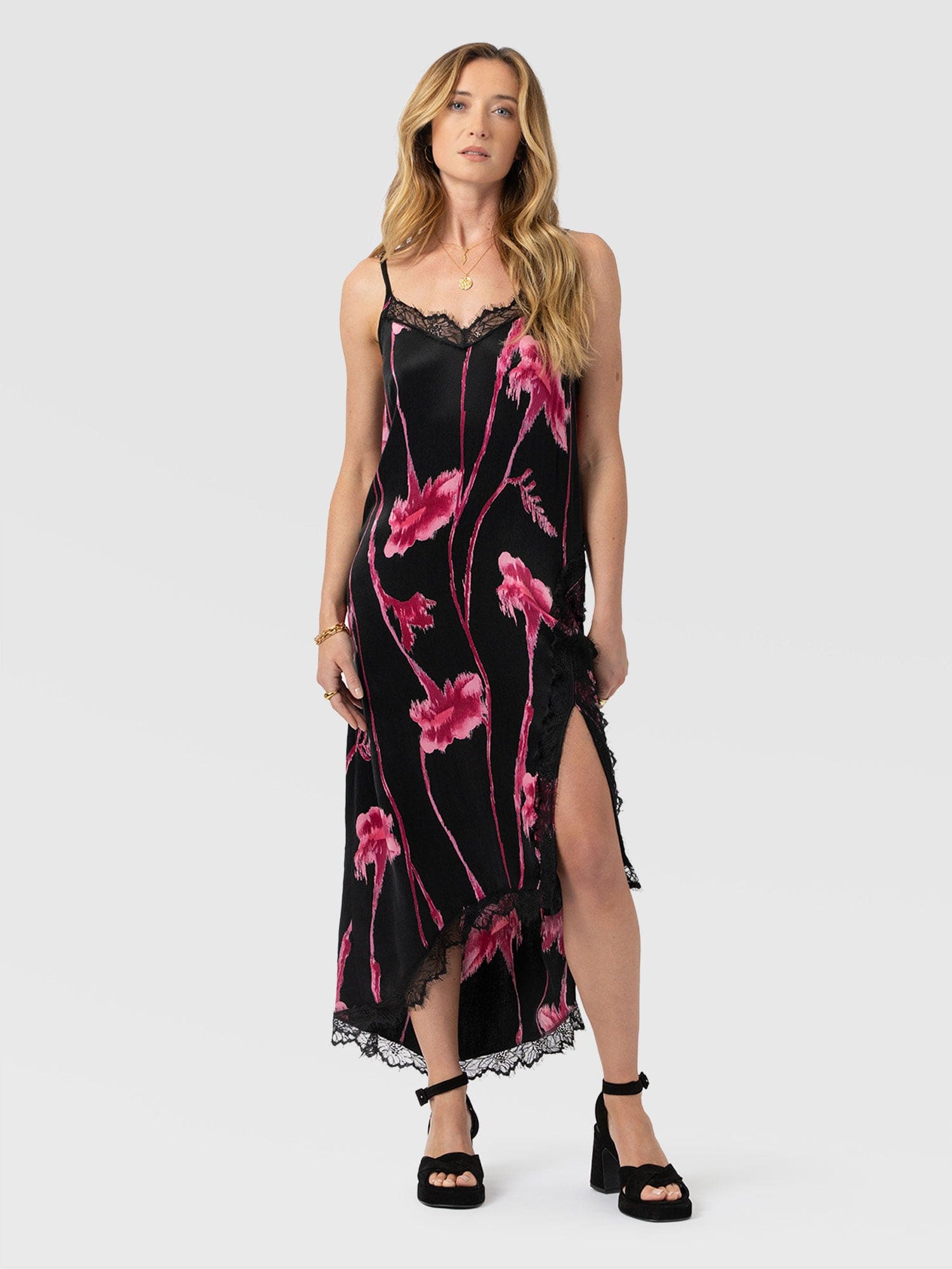 Harper Lace Cami Dress - Pink Stem Floral - Women's Dresses | Saint and Sofia® USA