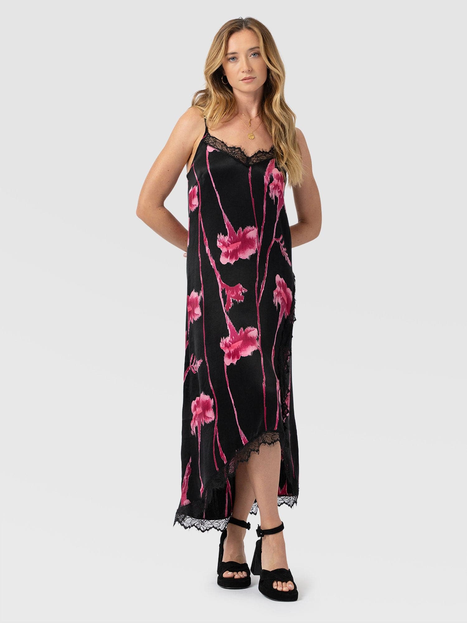 Harper Lace Cami Dress - Pink Stem Floral - Women's Dresses | Saint and Sofia® USA