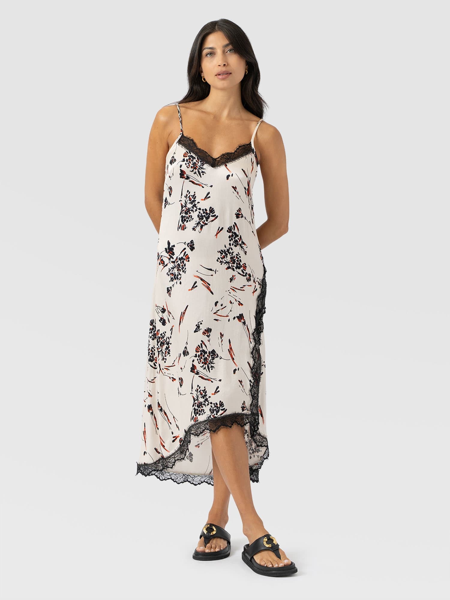Harper Lace Cami Dress - White Mist Floral - Women's Dresses
