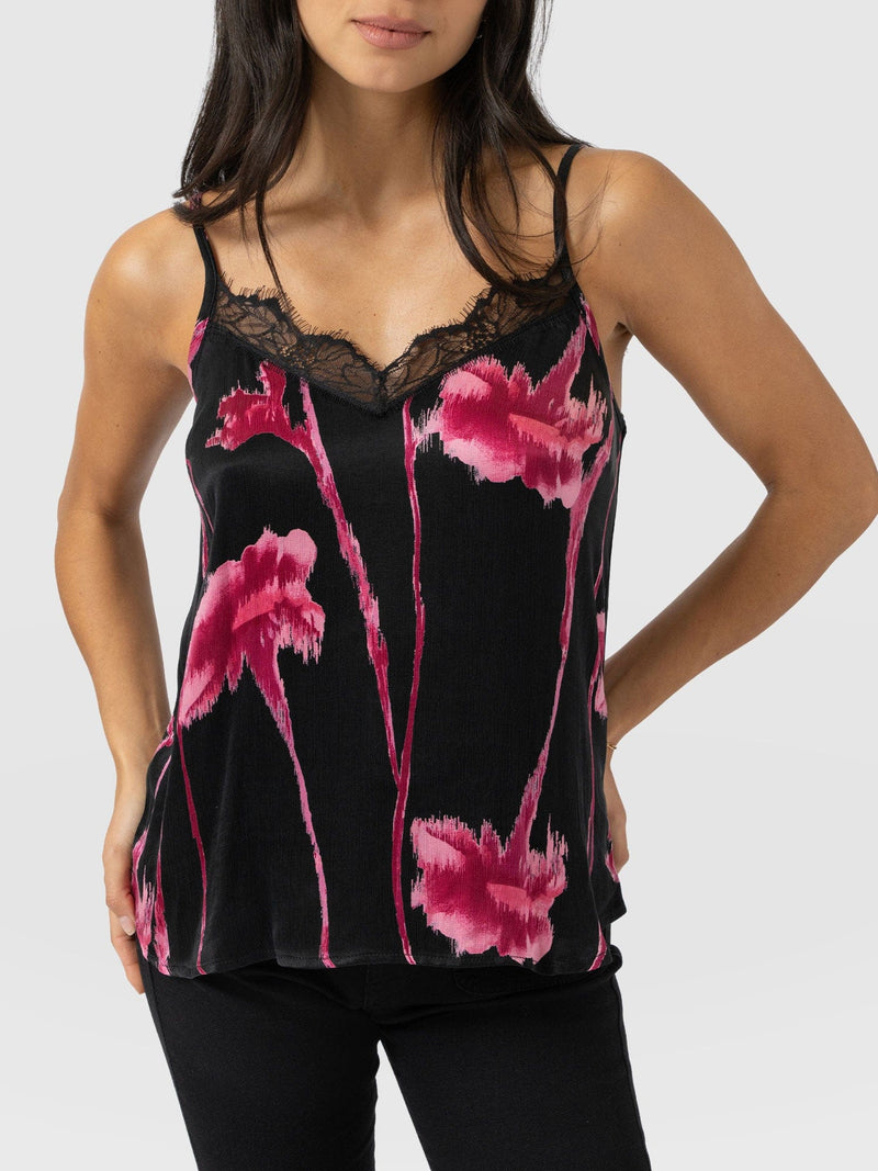 Harper Lace Cami - Pink Stem Floral - Women's T-shirts | Saint + Sofia® USA