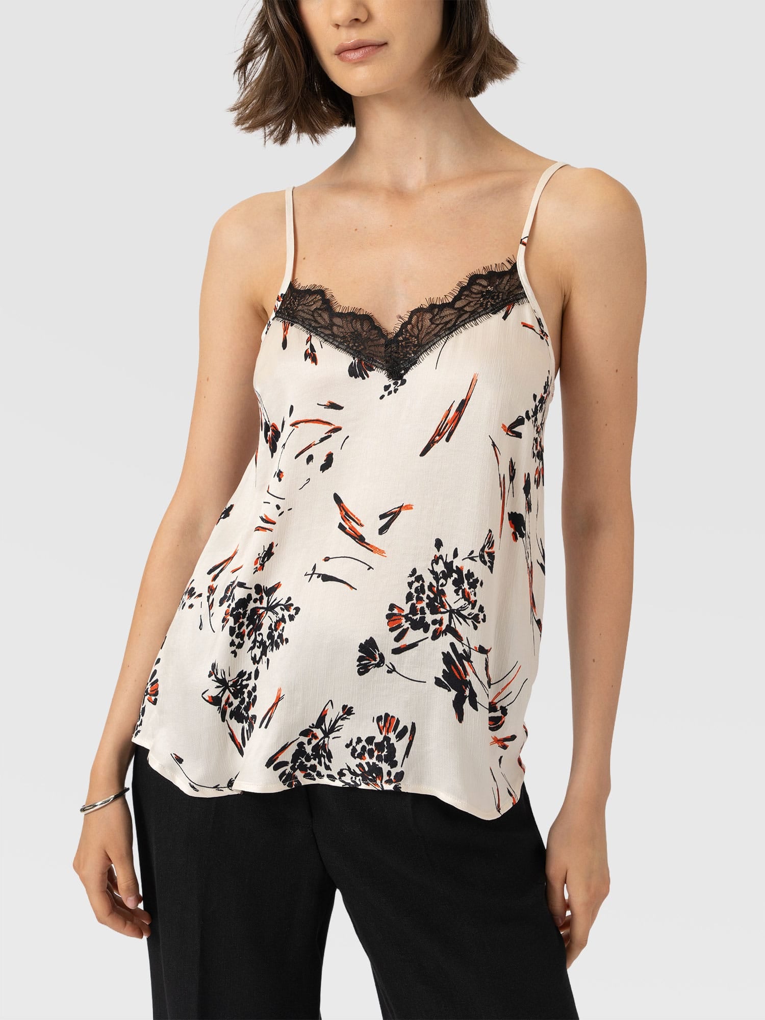 Harper Lace Cami - White Mist Floral - Women's T-shirts | Saint and Sofia® USA