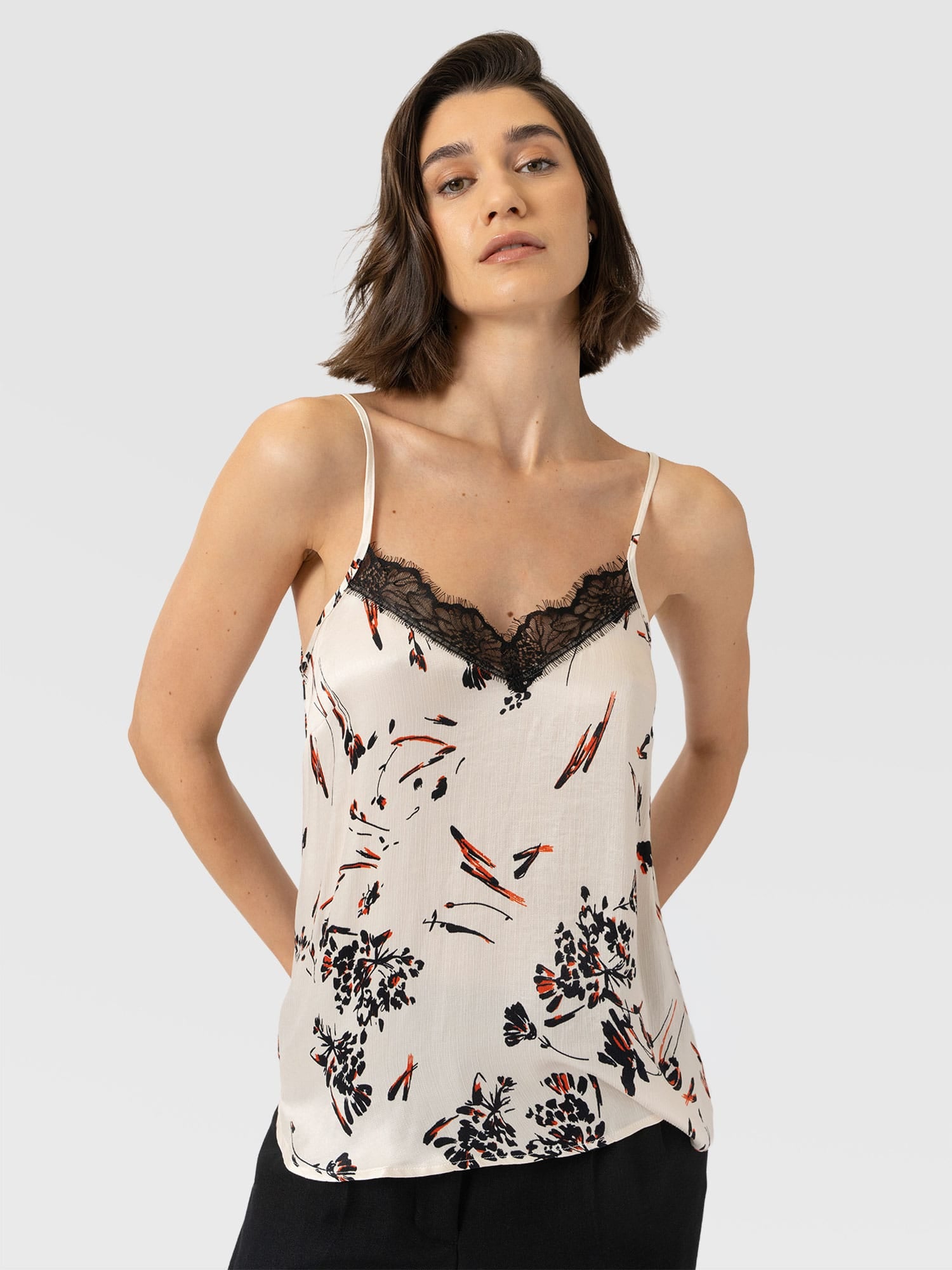 Harper Lace Cami - White Mist Floral - Women's T-shirts | Saint and Sofia® USA