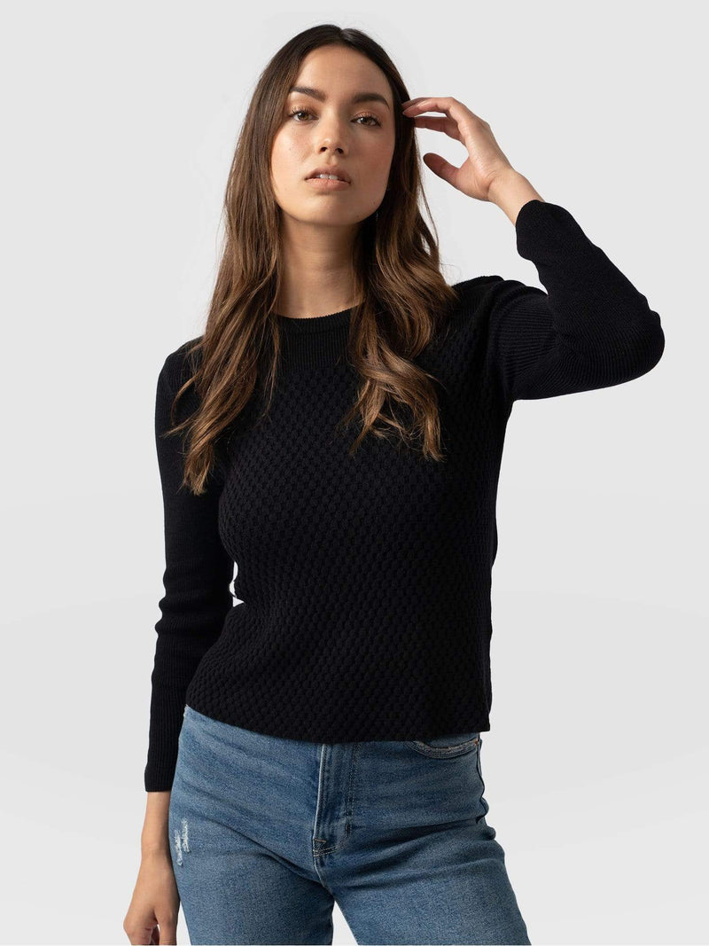 Honeycomb Rib Sweater Black - Women's Sweaters | Saint + Sofia® US