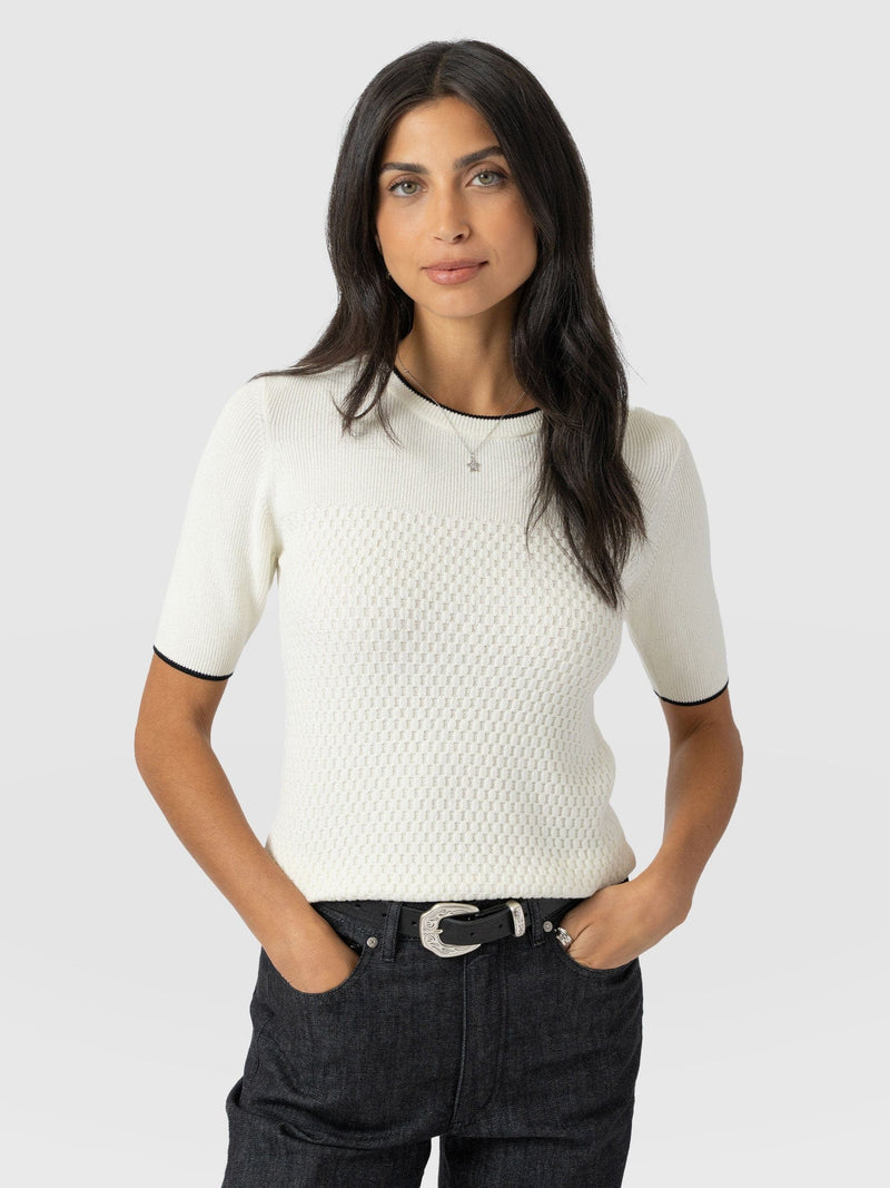 Honeycomb Short Sleeve Knit - Cream - Women's Knitwears | Saint + Sofia? USA
