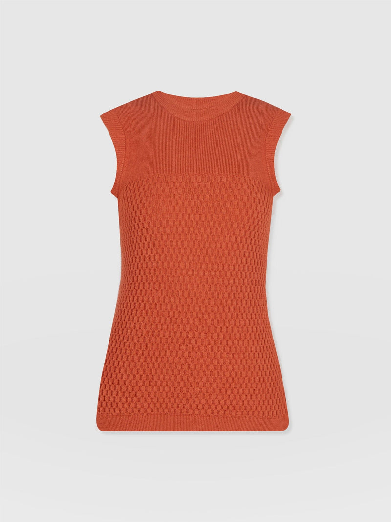 Honeycomb Sleeveless Rib Knit - Burnt Orange - Women's Knitwears | Saint + Sofia® USA