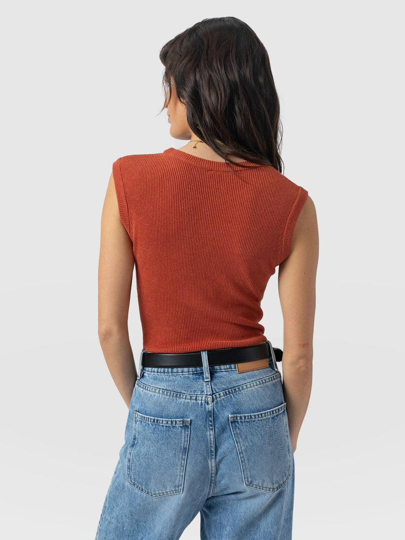 Honeycomb Sleeveless Rib Knit - Burnt Orange - Women's Knitwears | Saint + Sofia® USA