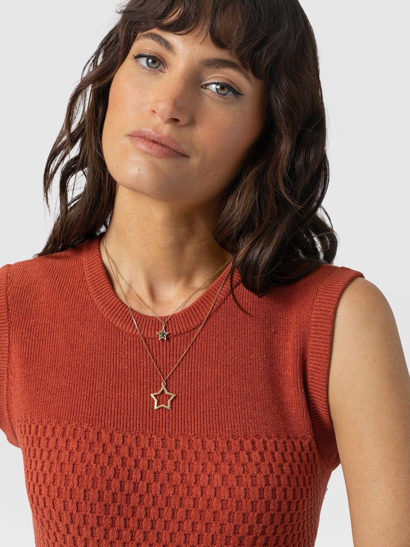 Honeycomb Sleeveless Rib Knit - Burnt Orange - Women's Knitwears | Saint + Sofia® USA