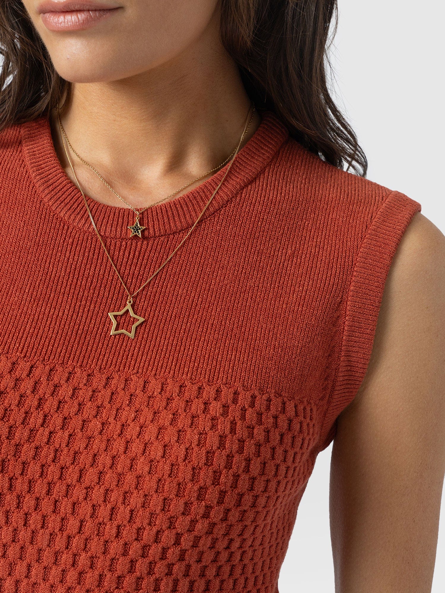 Honeycomb Sleeveless Rib Knit - Burnt Orange - Women's Knitwears | Saint + Sofia® USA
