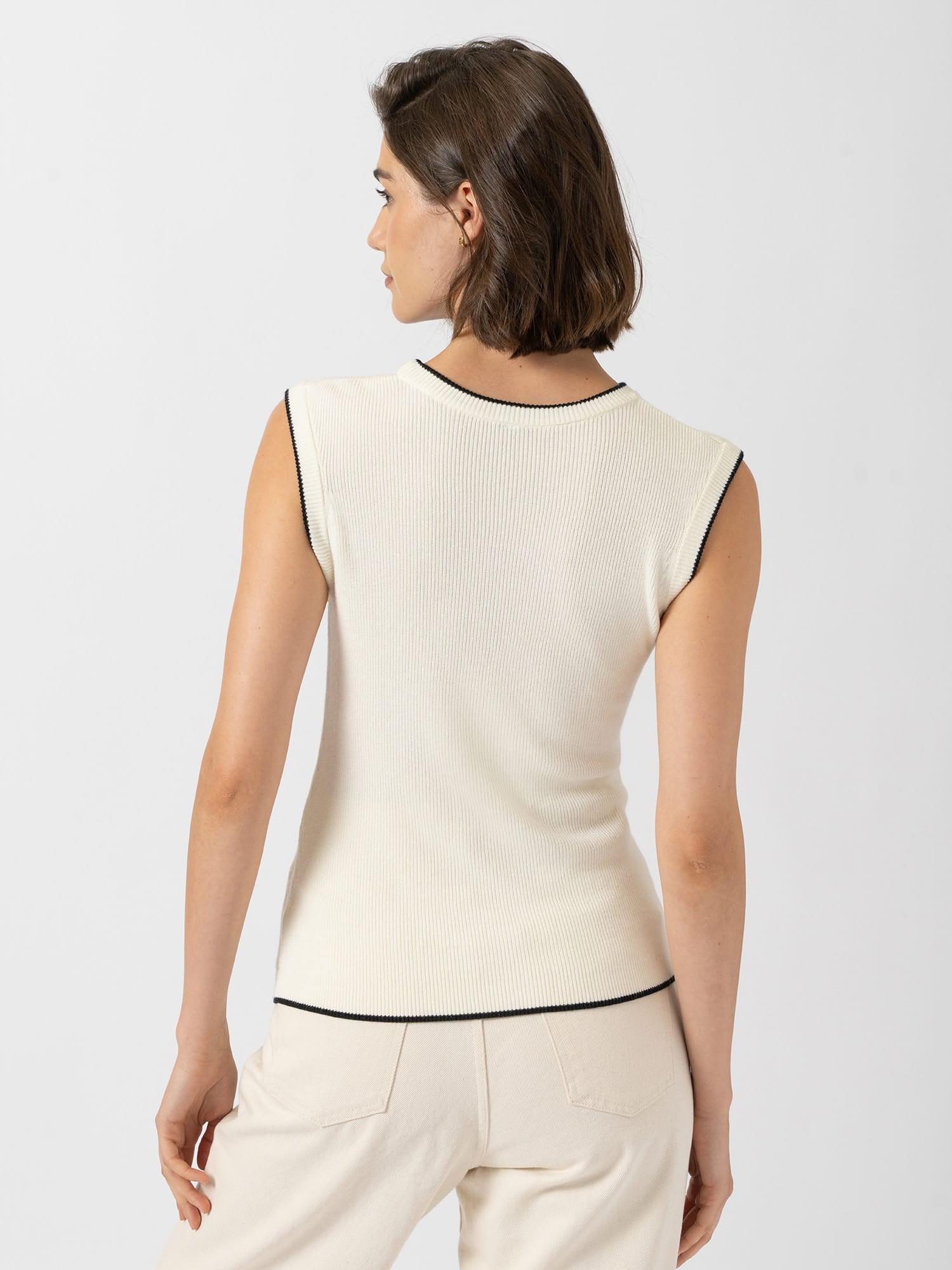 Honeycomb Sleeveless Rib Knit - Cream - Women's Knitwears | Saint and Sofia® USA