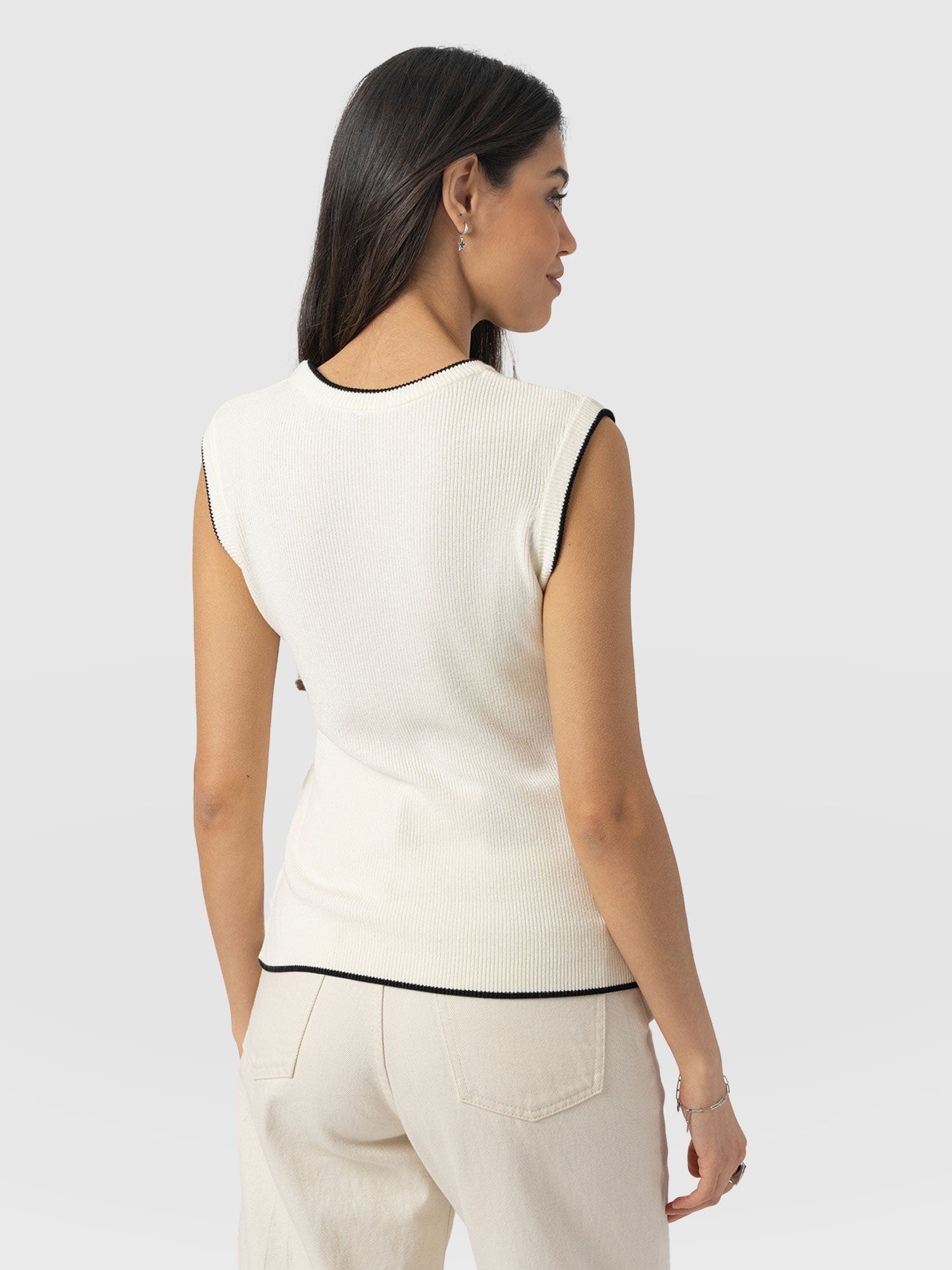 Honeycomb Sleeveless Rib Knit - Cream - Women's Knitwears | Saint + Sofia® USA