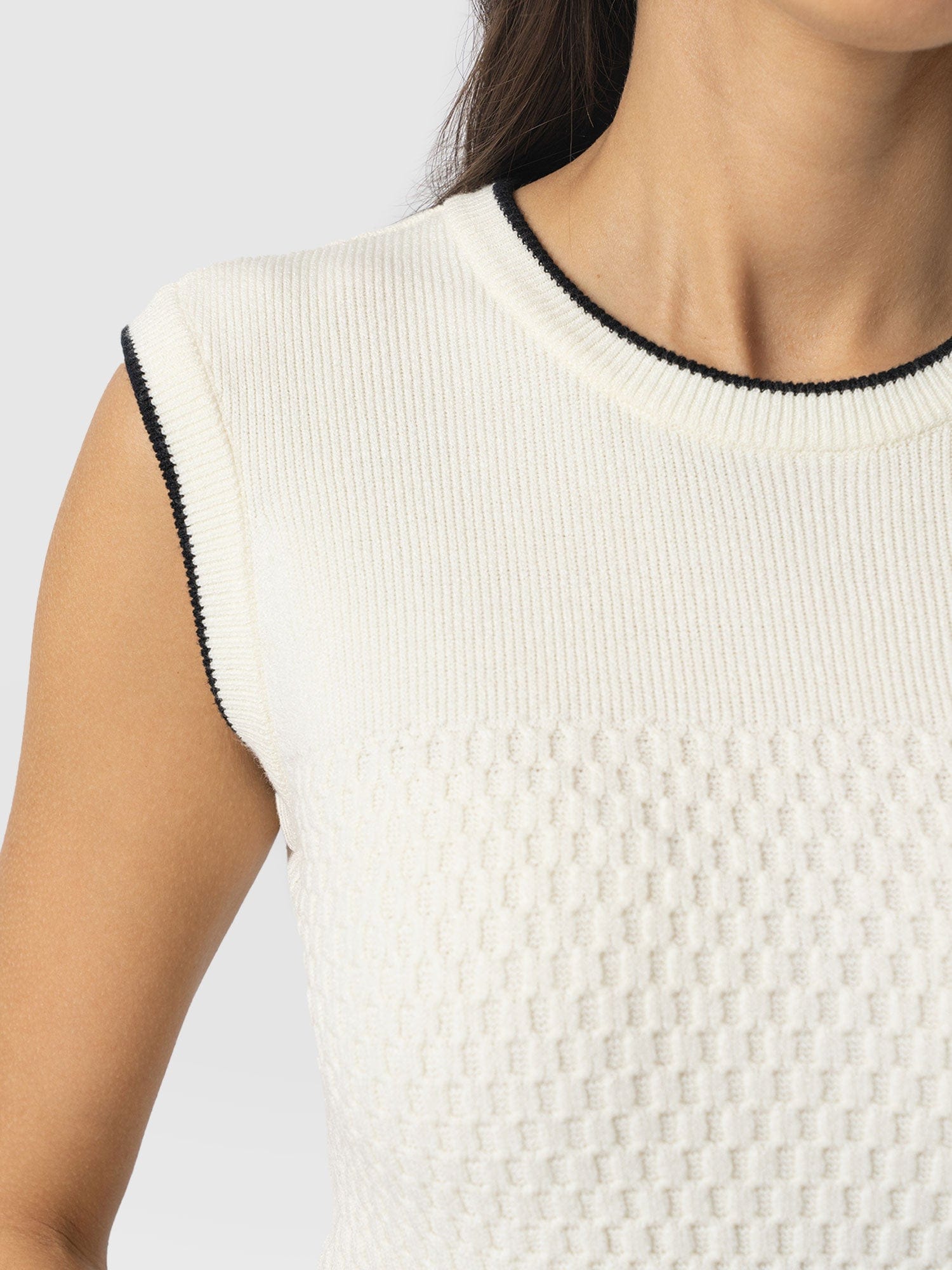 Honeycomb Sleeveless Rib Knit - Cream - Women's Knitwears | Saint + Sofia® USA