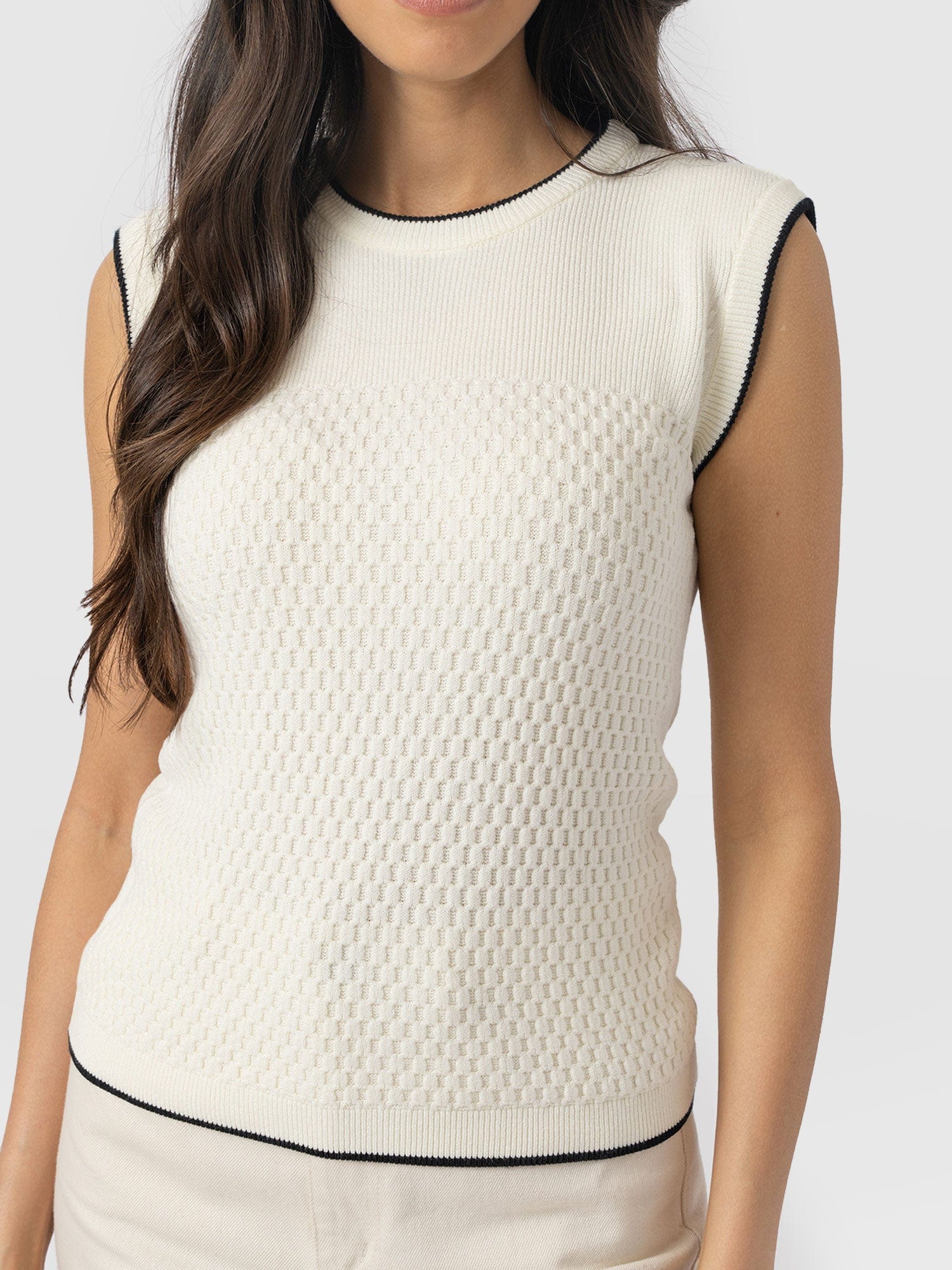 Honeycomb Sleeveless Rib Knit - Cream - Women's Knitwears | Saint + Sofia® USA