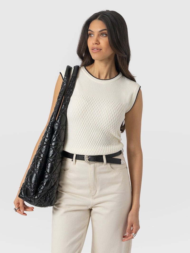 Honeycomb Sleeveless Rib Knit - Cream - Women's Knitwears | Saint + Sofia® USA