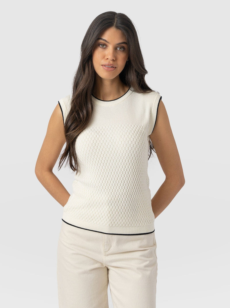 Honeycomb Sleeveless Rib Knit  - Cream - Women's Knitwears | Saint + Sofia® USA