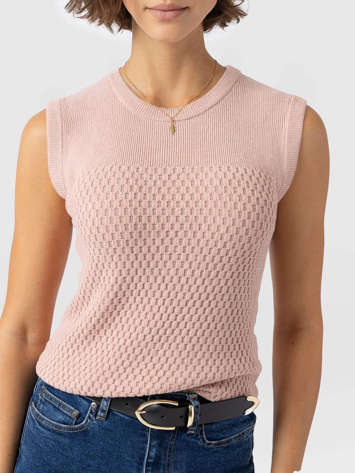Honeycomb Sleeveless Rib Knit - Pale Pink - Women's Knitwears | Saint and Sofia® USA