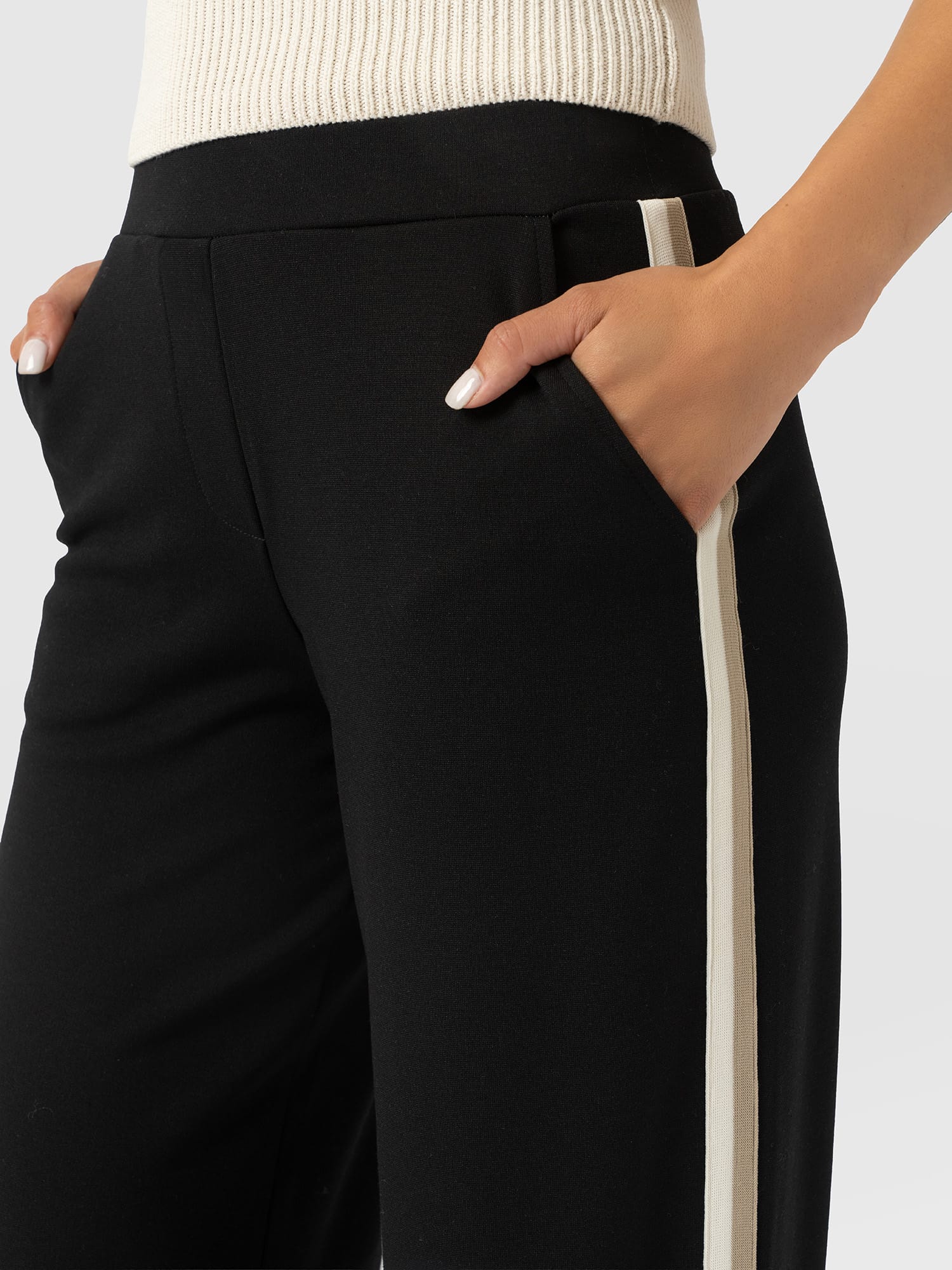 Hoxton Straight Leg Pant - Black - Cream/Beige Stripe - Women's Pants | Saint and Sofia® USA