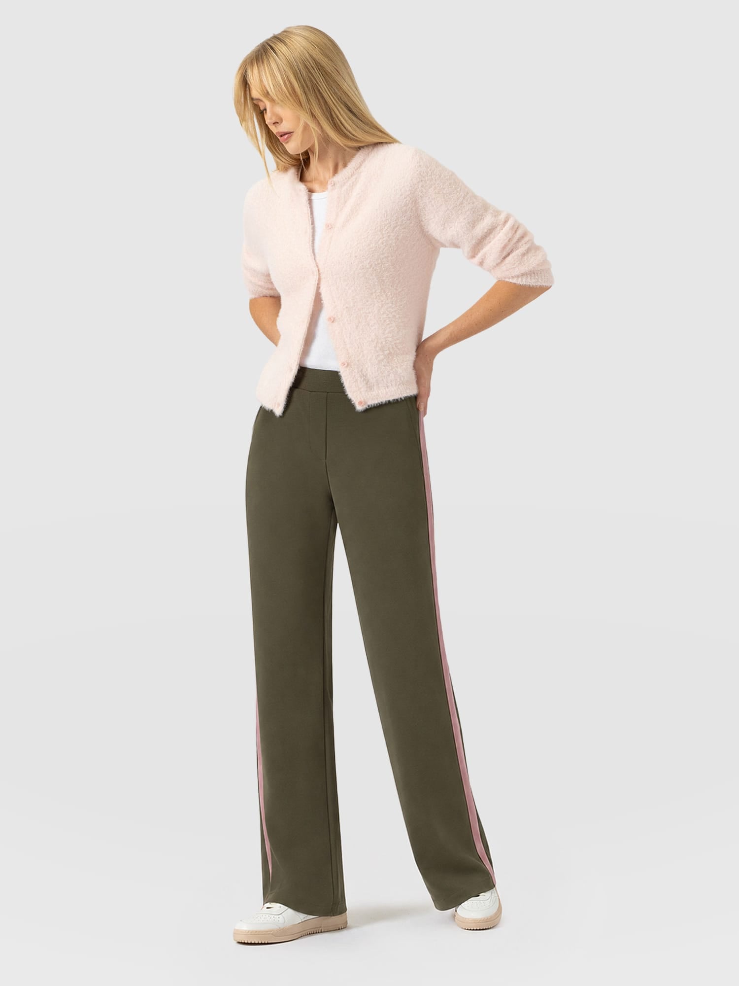 Hoxton Straight Leg Pant - Khaki - Pink Stripe - Women's Pants | Saint and Sofia® USA