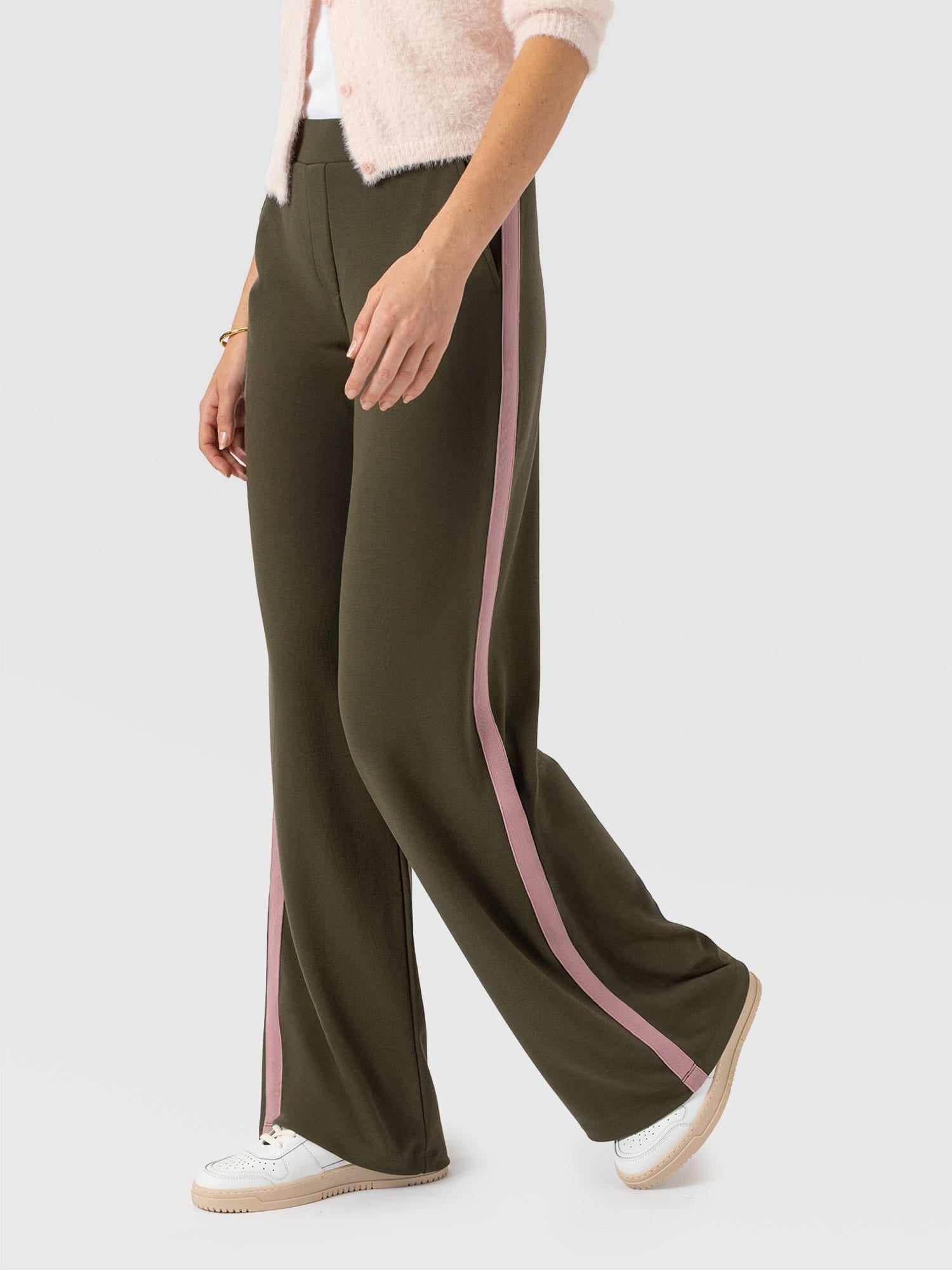 Hoxton Straight Leg Pant - Khaki - Pink Stripe - Women's Pants | Saint and Sofia® USA